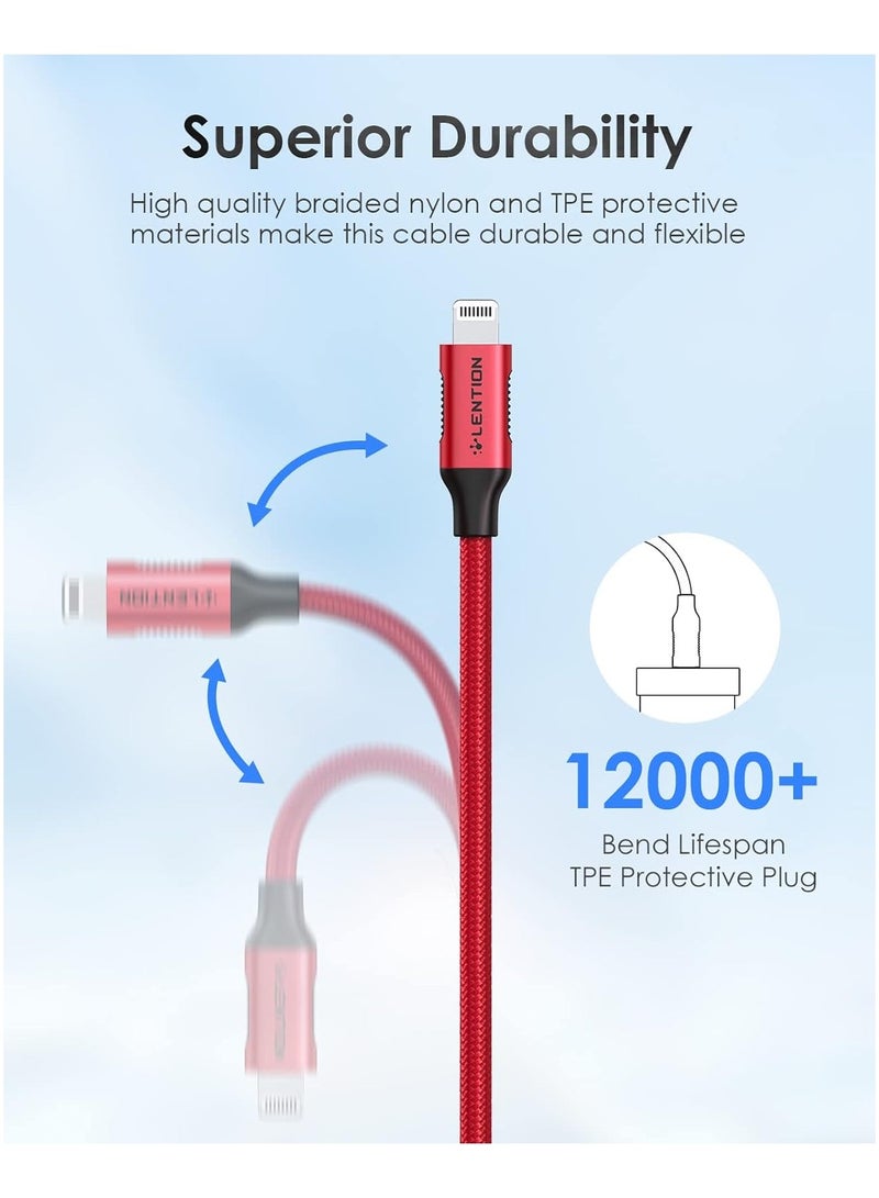 Lention Lention USB-C to Lightening Charging Cable 6ft(2M) & Stable Driver Certified iPhone 12 Pro Charger Cord Compatible with iPhone 12/12 Mini/12 Pro/11 Pro Max/X/XS/XR/8/SE, iPad 8th-(CLA-Red)  - Image 2