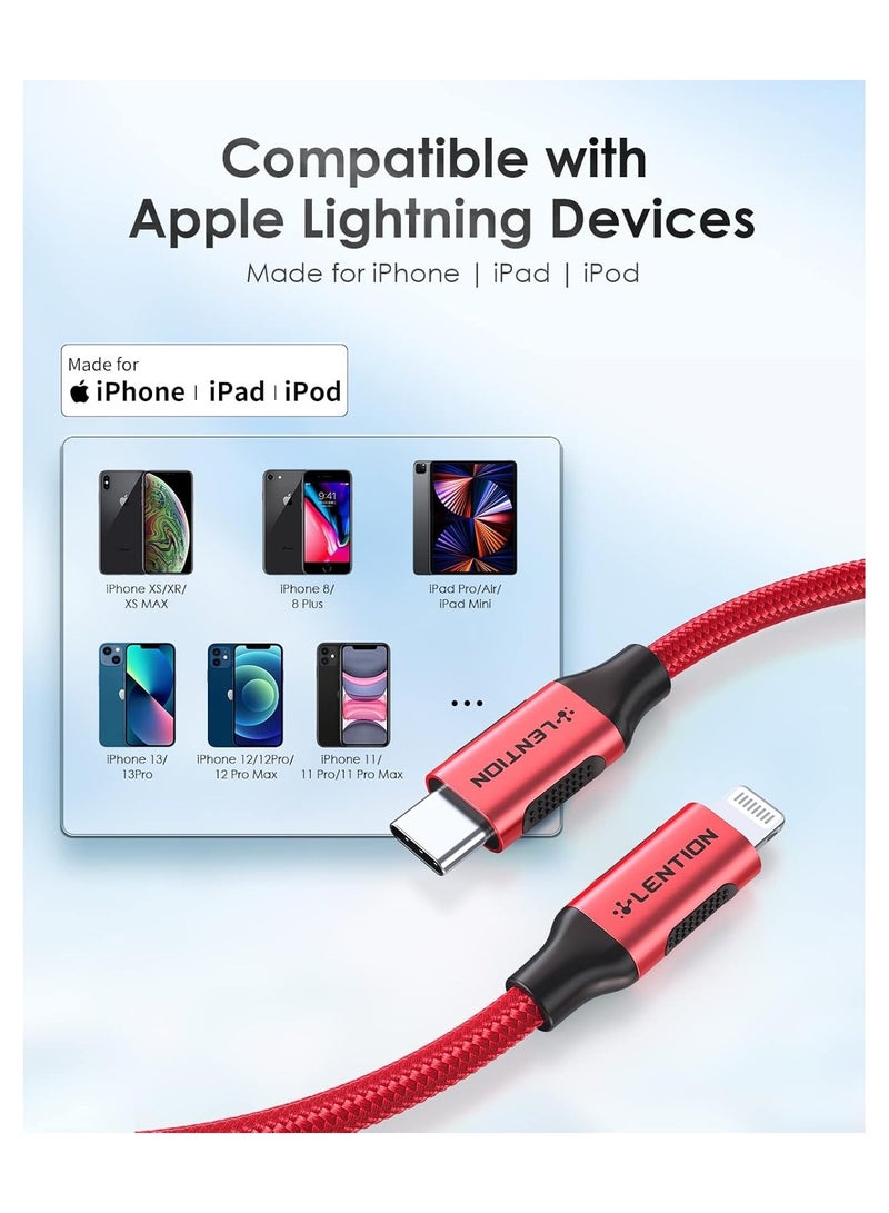 Lention Lention USB-C to Lightening Charging Cable 6ft(2M) & Stable Driver Certified iPhone 12 Pro Charger Cord Compatible with iPhone 12/12 Mini/12 Pro/11 Pro Max/X/XS/XR/8/SE, iPad 8th-(CLA-Red)  - Image 3