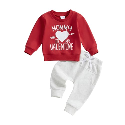 Bagilaanoe Valentine’s Day Outfits Clothes Set Infant Toddler Baby Boy Long Sleeve Sweatshirt and Pants Set (Red, 18-24 Months) - Image 1