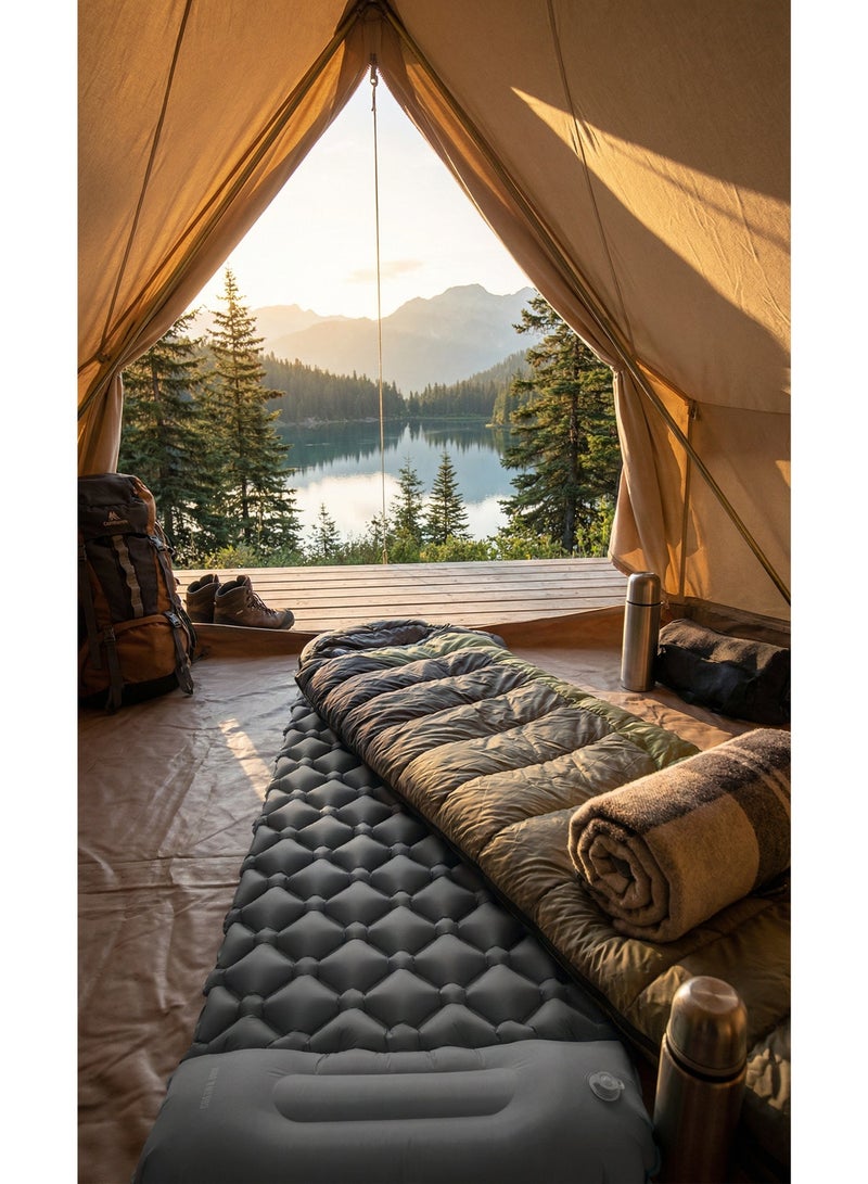 جرين ليون مرتبة هوائية قابلة للنفخ، مضخة قدم مدمجة، وسادة مدمجة، سرير تخييم محمول، تضخم وتفريغ سريع، تصميم مريح، مثالية للسفر والرحلات البرية - Image 3