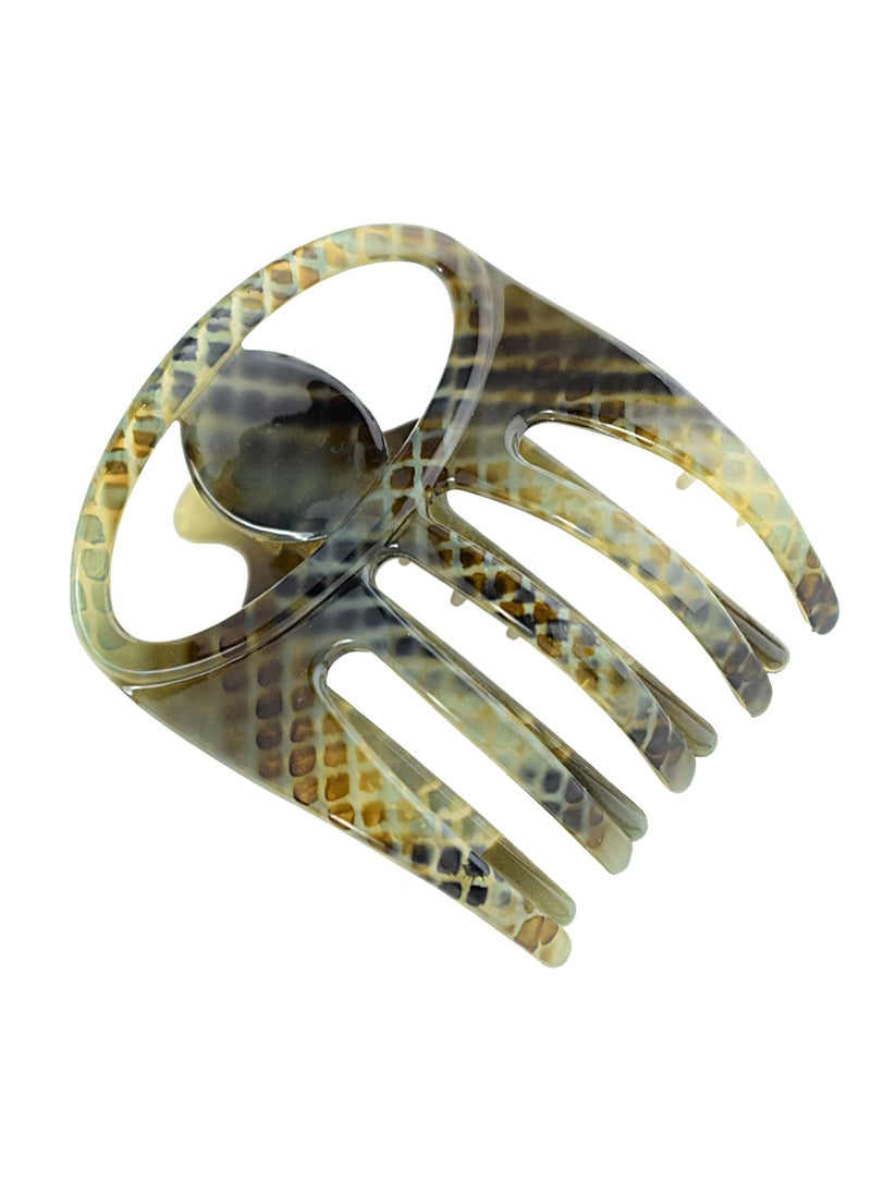 Parcelona - Parcelona French Curvy Oval Paw Olive Green Medium 3” Cellulose Acetate Side Slide In Jaw Hair Claw Clip Clutcher for Women and Girls - Image 1