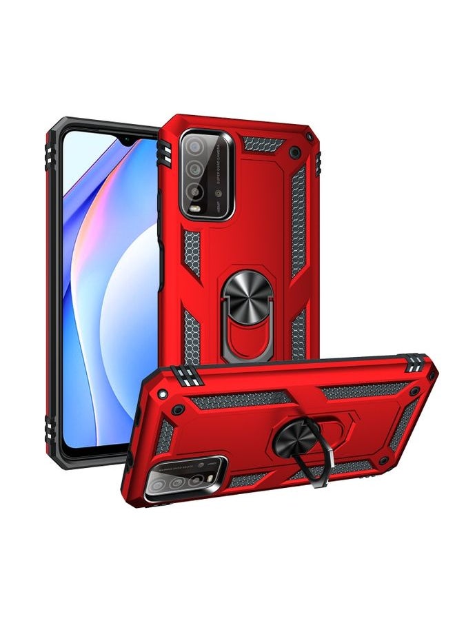 HuHa Case Cover For Xiaomi Redmi Note 9 4G / 9T / 9 Power Shockproof TPU + PC Protective Case with 360 Degree Rotating Holder Red 