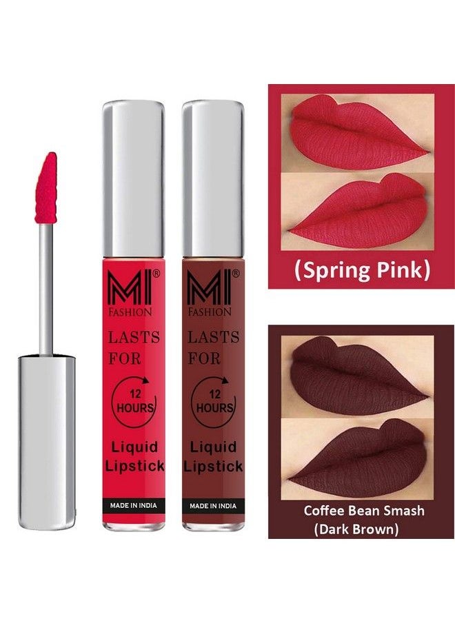 MI FASHION Long Stay Made In India Matte Liquid Lipsticks Waterproof 3Ml Each Spring Pink Liquid Lipstick Dark Brown Liquid Lipstick  - Image 3