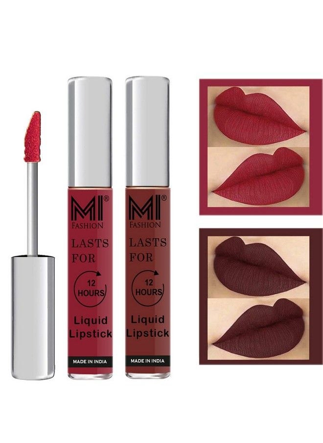 MI FASHION Long Stay Made In India Matte Liquid Lipsticks Waterproof 3Ml Each Spring Pink Liquid Lipstick Dark Brown Liquid Lipstick  - Image 1