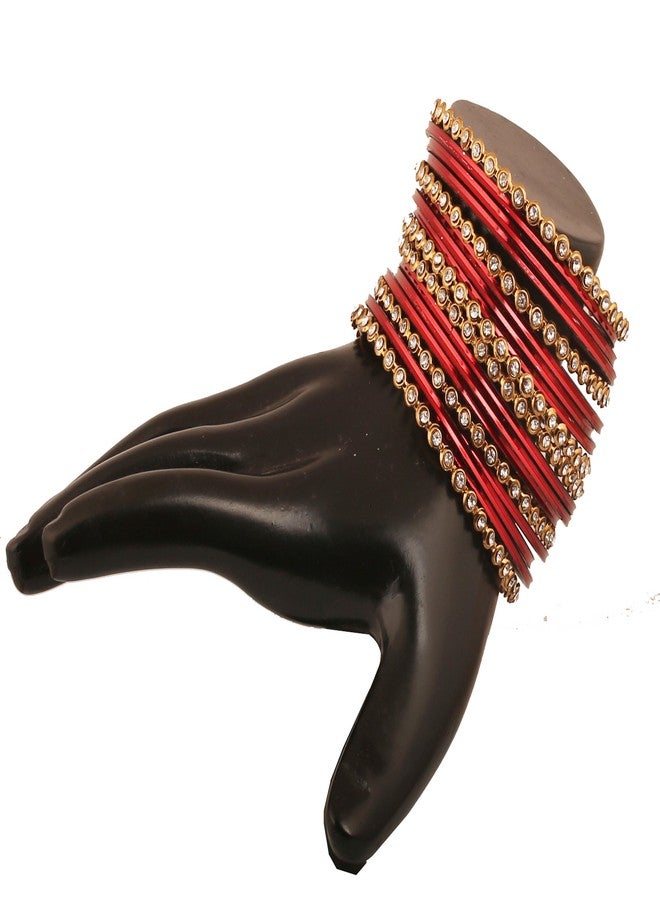 Touchstone Colorful Bangle Collection Indian Bollywood Alloy Metal and Textured Lipstick Red Designer Jewelry Bangle Bracelets. Set of 18. in Antique Gold Tone for Women. - Image 2