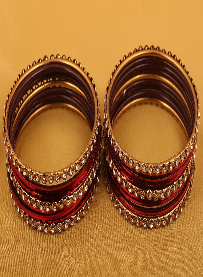 Touchstone Colorful Bangle Collection Indian Bollywood Alloy Metal and Textured Lipstick Red Designer Jewelry Bangle Bracelets. Set of 18. in Antique Gold Tone for Women. - Image 3