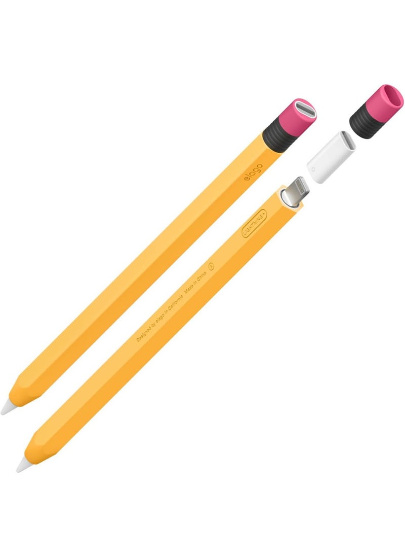 Elago Classic Pencil Compatible with Apple Pencil (1st Generation) and USB-Lightning Adapter, Silicone Case Cover - Yellow [Adapter not included]  - Image 1