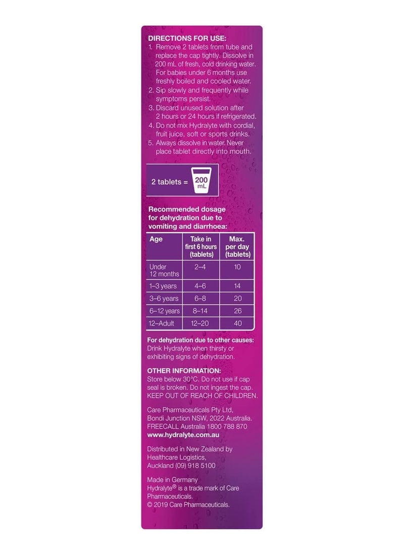 Hydralyte Effervescent Electrolyte Tablet Apple Blackcurrant Flavoured 20 Servings  - Image 4