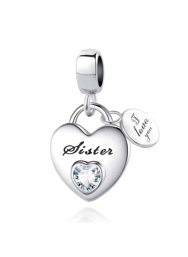 QeenseKc Love You Family Heart Pendant Charm Cubic Zirconia Bead for Pandora Bracelet Necklace, Metal, base - Image 1