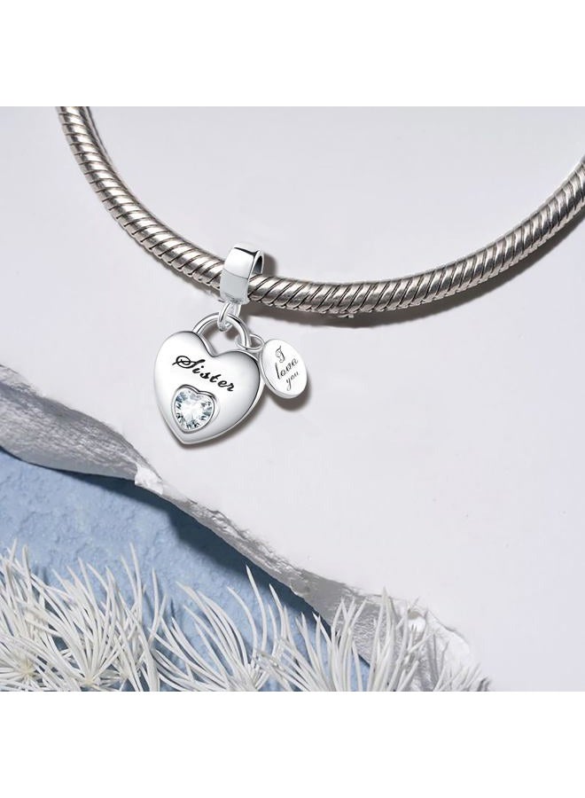 QeenseKc Love You Family Heart Pendant Charm Cubic Zirconia Bead for Pandora Bracelet Necklace, Metal, base - Image 2