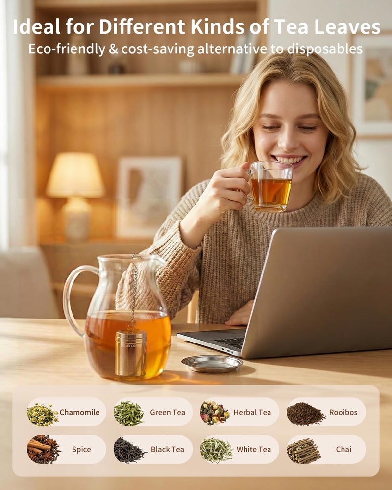 HOUSE AGAIN Tea Infusers, Extra Fine Mesh Tea Strainers for Loose Tea, Updated Slim Threaded Lid & 304 Stainless Steel, Loose Leaf Tea Steeper for Brew Tea Spices & Seasonings - Image 2