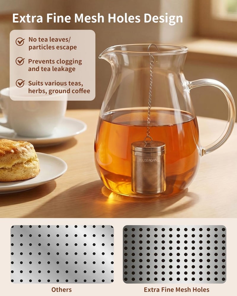 HOUSE AGAIN Tea Infusers, Extra Fine Mesh Tea Strainers for Loose Tea, Updated Slim Threaded Lid & 304 Stainless Steel, Loose Leaf Tea Steeper for Brew Tea Spices & Seasonings - Image 4