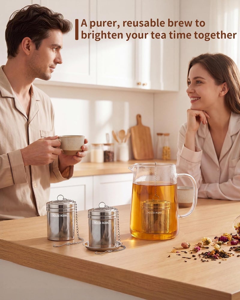 HOUSE AGAIN Tea Infusers, Extra Fine Mesh Tea Strainers for Loose Tea, Updated Slim Threaded Lid & 304 Stainless Steel, Loose Leaf Tea Steeper for Brew Tea Spices & Seasonings - Image 5