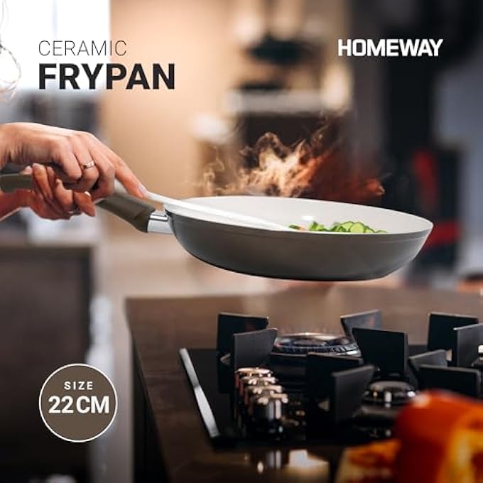 هومواي مقلاة سيراميك 22 سم غير لاصقة متينة غير سامة آمنة للاستخدام في الفرن للطهي اليومي - Image 3