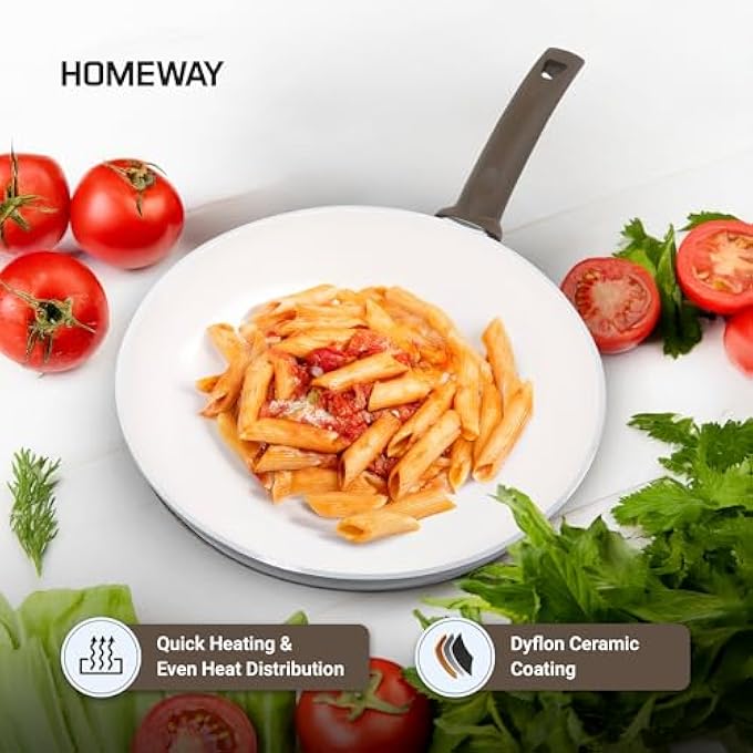 هومواي مقلاة سيراميك 22 سم غير لاصقة متينة غير سامة آمنة للاستخدام في الفرن للطهي اليومي - Image 4