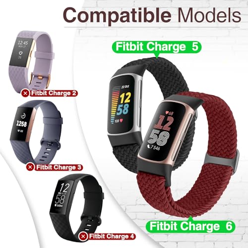 Acortjl Braided Solo Loop Bands Compatible with Fitbit Charge 6/Charge 5, Adjustable Stretchy Nylon Woven Replacement Wristbands for Fitbit Charge 6/Charge 5 for Women Men - Image 2
