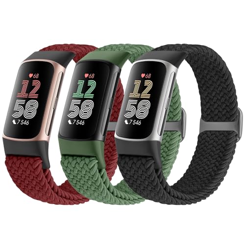 Acortjl Braided Solo Loop Bands Compatible with Fitbit Charge 6/Charge 5, Adjustable Stretchy Nylon Woven Replacement Wristbands for Fitbit Charge 6/Charge 5 for Women Men - Image 1