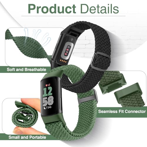 Acortjl Braided Solo Loop Bands Compatible with Fitbit Charge 6/Charge 5, Adjustable Stretchy Nylon Woven Replacement Wristbands for Fitbit Charge 6/Charge 5 for Women Men - Image 3