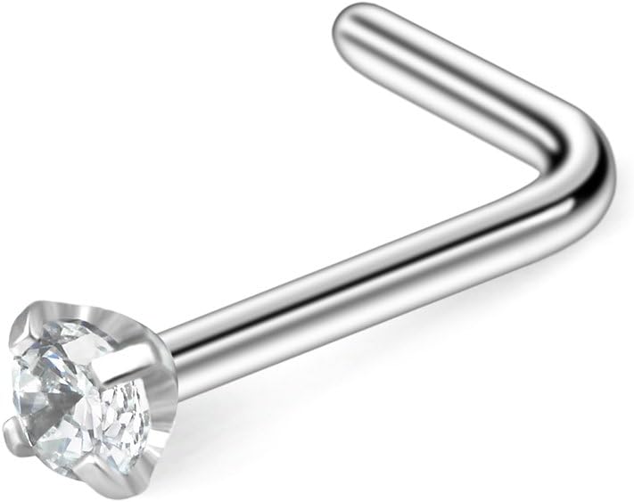 Ruifan 20G Surgical Steel Diamond Cubic Zirconia Crystal Nose Twist Screw Ring Piercing Jewelry - Image 1