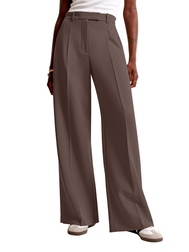 NIMIN Women Wide Leg Pants High Waisted 2026 Dressy Office Work Trousers Business Casual Pants with Pockets Chocolate Brown - Image 1