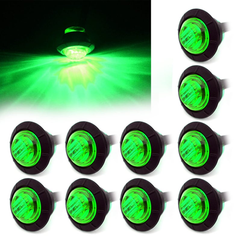 Purishion 10x 3/4"" Round LED Clearence Light Front Rear Side Marker Indicators Light for Truck Car Bus Trailer Van Caravan Boat, Taillight Brake Stop Lamp (12V, Green)