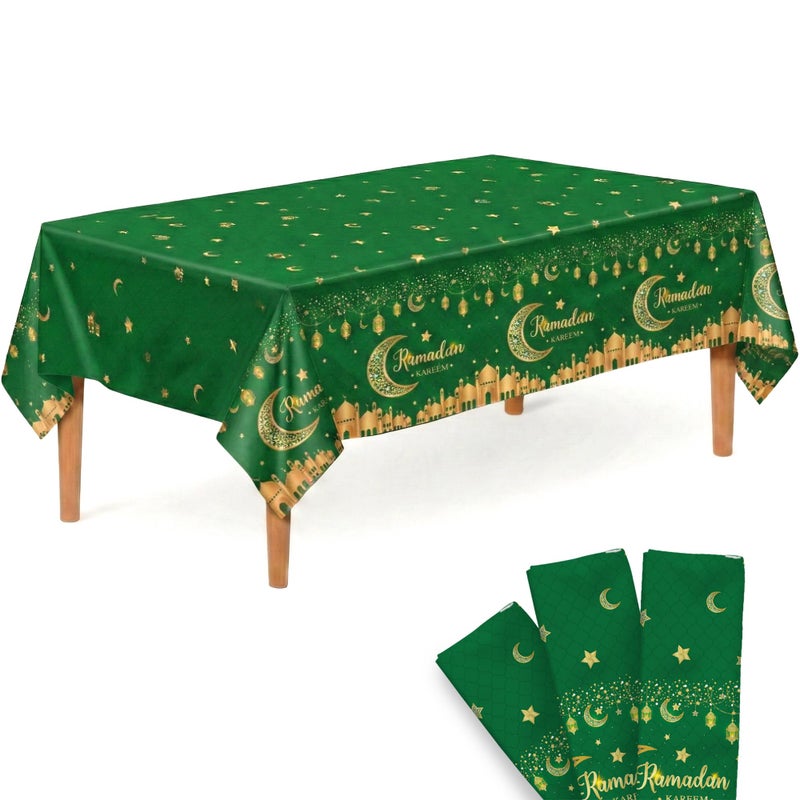 KatchOn Green Ramadan Table Cloth 108x54 Inch Pack of 3 Ramadan Decorations Star and Moon Table Cover for Ramadan Kareem Decor Plastic Table Cloth Disposable - Image 2