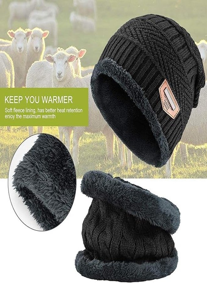 JUPON Soft Woollen Winter Cap for Men with Neck Muflar, Beanie Cap Inner Side Ultra Soft Warm Sherpa Fabric | Pack of 1 Set - Black | Free Size - Image 5