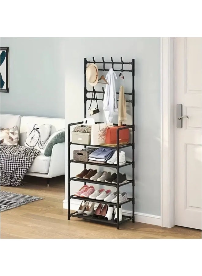 HOME TASTE حامل ملابس ثقيل مع رفوف وعجلات - منظم ملابس معدني قائم بذاته مع قضيب تعليق، حامل معاطف وتخزين أحذية لغرفة النوم، المدخل والمكتب - Image 5