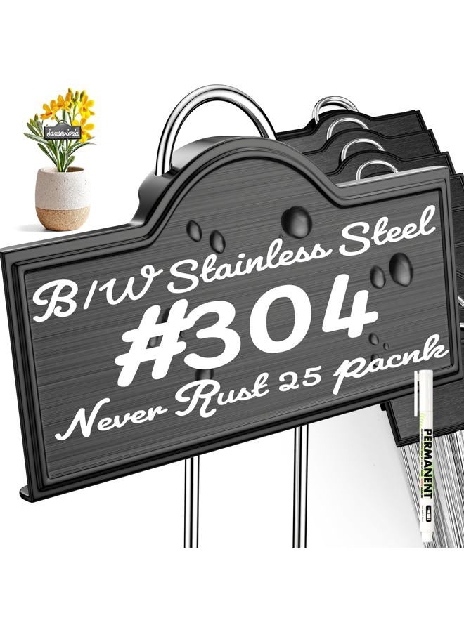 Bravex Metal Plant Labels Weatherproof 25 Pack, Garden Markers Tags Outdoor for Plants Vegetables Herb Seedlings Flowers with a Pen, Label Area 3.74'' x 1.39'' Height 10.75 Inch - Image 1