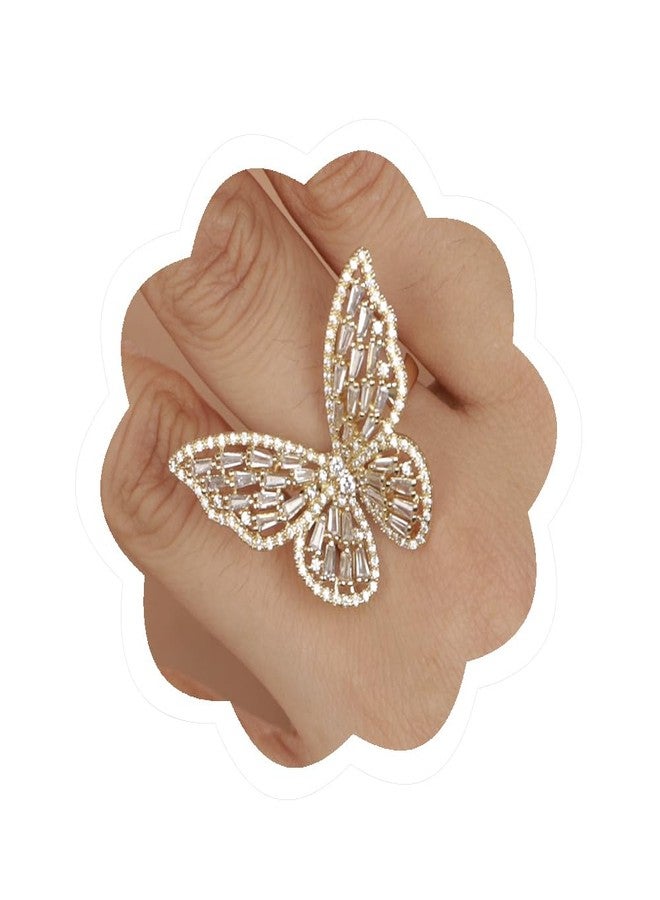 Aimimier Crystal Butterfly Ring Cubic Zirconia Open Adjustable Bow-Knot Knuckle Ring Sparkling Festival Prom Butterfly Jewelry for Women (Gold) - Image 1