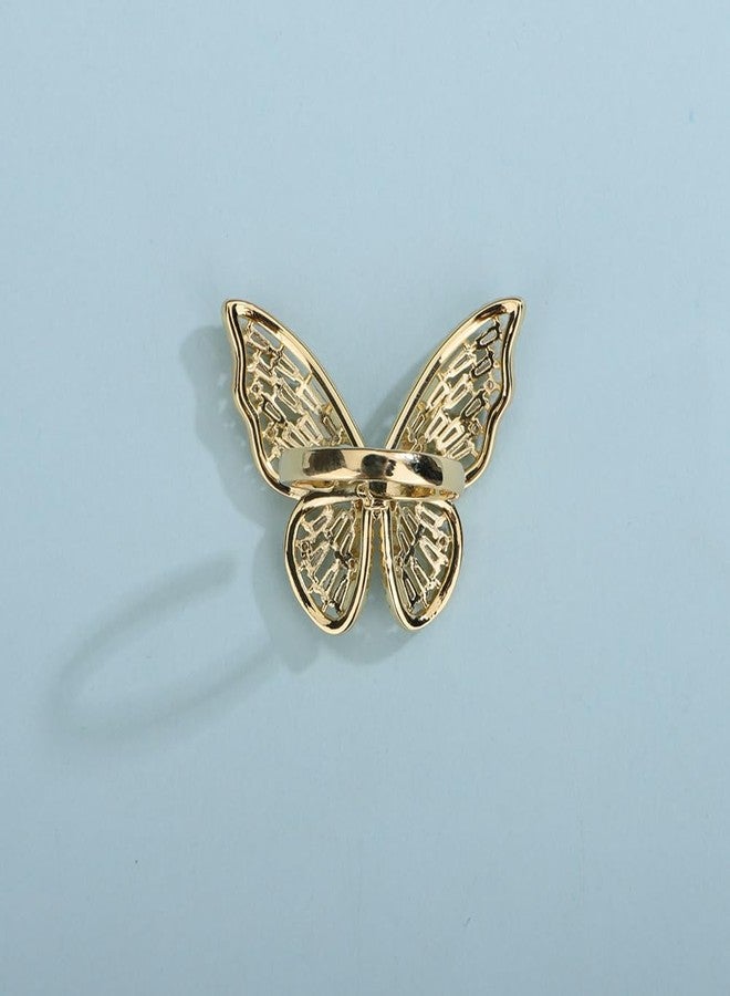 Aimimier Crystal Butterfly Ring Cubic Zirconia Open Adjustable Bow-Knot Knuckle Ring Sparkling Festival Prom Butterfly Jewelry for Women (Gold) - Image 5