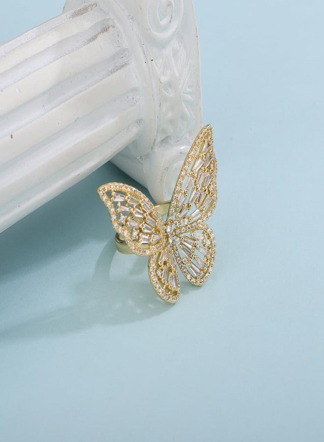 Aimimier Crystal Butterfly Ring Cubic Zirconia Open Adjustable Bow-Knot Knuckle Ring Sparkling Festival Prom Butterfly Jewelry for Women (Gold) - Image 4