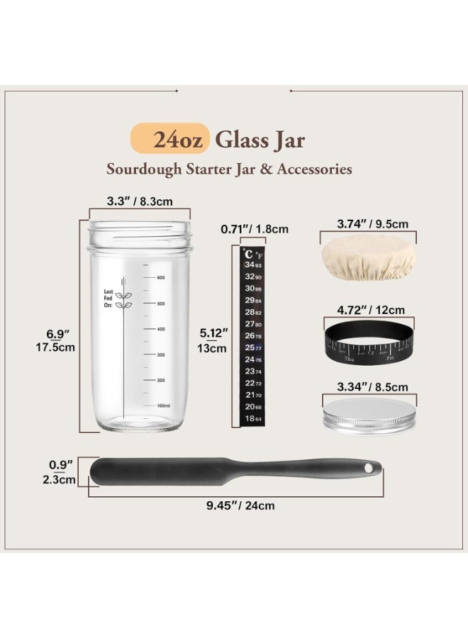 موثوقية التنبؤ وعاء خميرة العجين المخمر مجموعة خميرة العجين المخمر مع شريط تغذية محدد التاريخ ومقياس حرارة وغطاء قماشي وغطاء معدني قابل لإعادة الاستخدام مستلزمات خبز العجين المخمر مستلزمات الخبز المنزلي (24 أونصة/700 مل) - Image 2