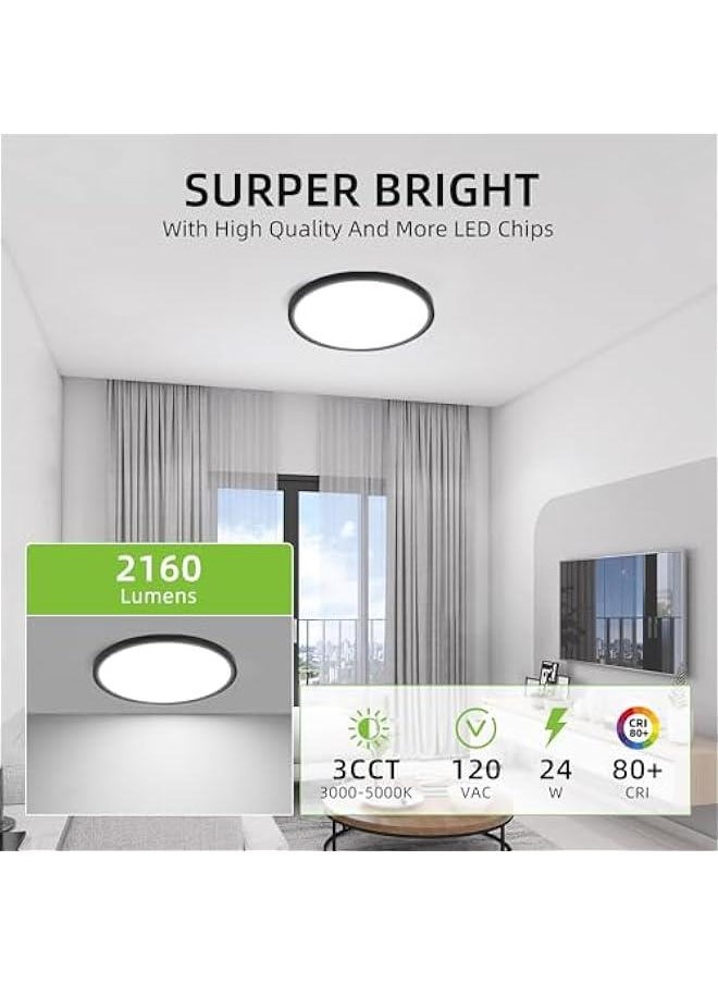 Arabest 12-Inch Round Flat Panel Light with Selectable CCT, 24W 3000K/4000K/5000K, Black Flush Mount Ceiling Fixture for Kitchen, Bedroom, Laundry, Closet Room.  - Image 2