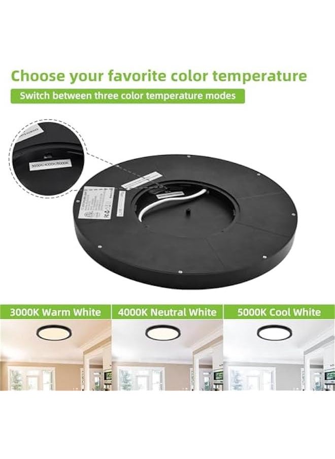 Arabest 12-Inch Round Flat Panel Light with Selectable CCT, 24W 3000K/4000K/5000K, Black Flush Mount Ceiling Fixture for Kitchen, Bedroom, Laundry, Closet Room.  - Image 3