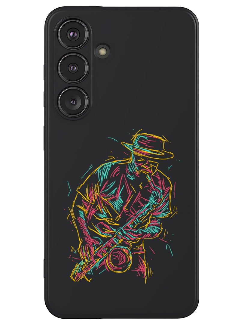 Theodor Protective Slim Fit Case Liquid Silicone Cover with Full Body Protection Anti-Scratch Shockproof Case For Samsung Galaxy S25 (Black) - Abstract saxophone - Image 1