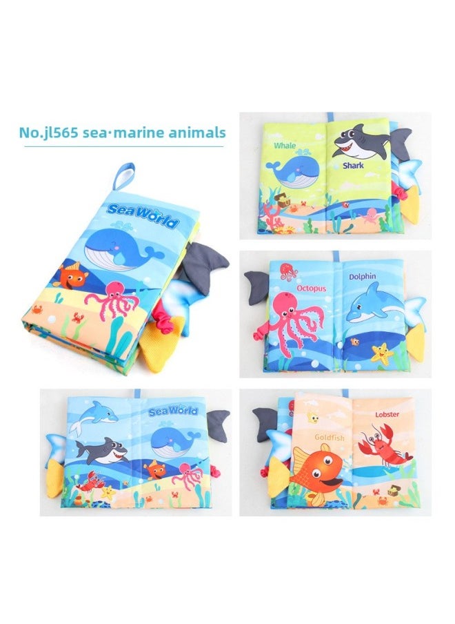 Generic - Baby Baby Sea Land Air Tail Cloth Book Chinese And English Ocean Forest Flying Animals Palm Book Early Education Toys-Color:JL565-1 Marine Animals 37.2g - Image 1