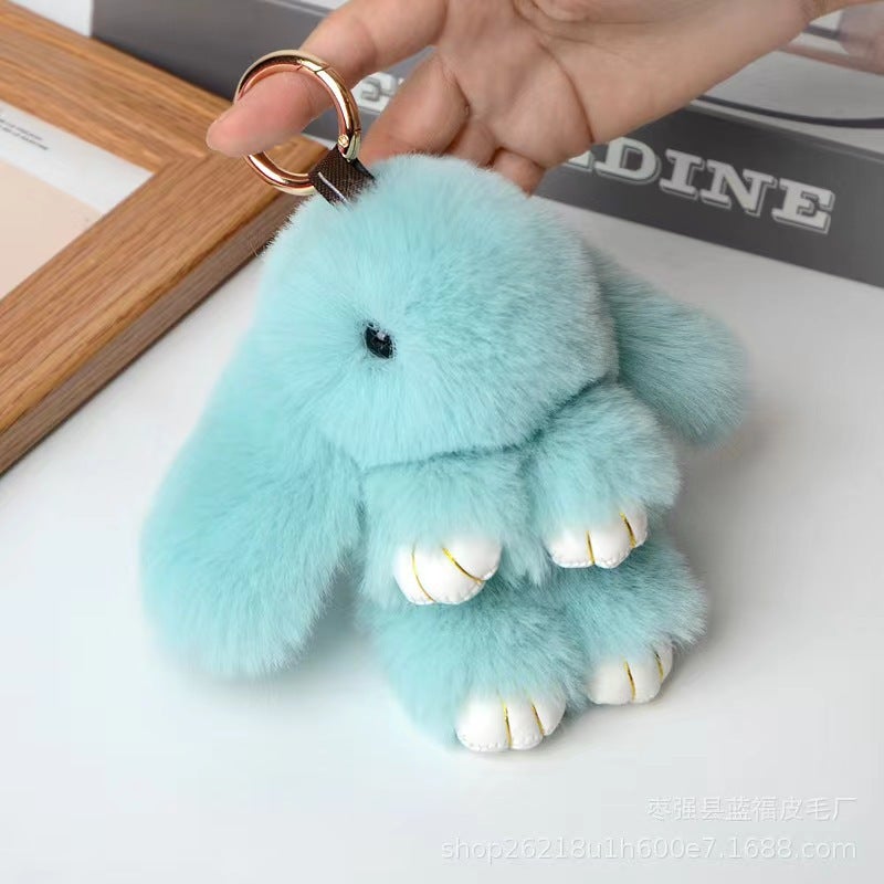 Plush Ear Rabbit Pendant Imitation Rex Rabbit Hair Mini Keychain Plush Cute Rabbit School Bag Pendant Dead Rabbit Hanging Black - Image 3