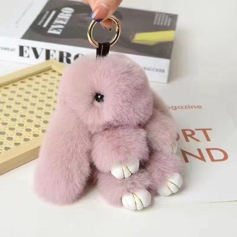Plush Ear Rabbit Pendant Imitation Rex Rabbit Hair Mini Keychain Plush Cute Rabbit School Bag Pendant Dead Rabbit Hanging Black - Image 2