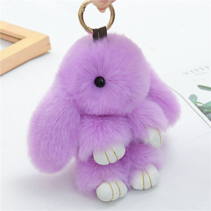 Plush Ear Rabbit Pendant Imitation Rex Rabbit Hair Mini Keychain Plush Cute Rabbit School Bag Pendant Dead Rabbit Hanging Black - Image 5