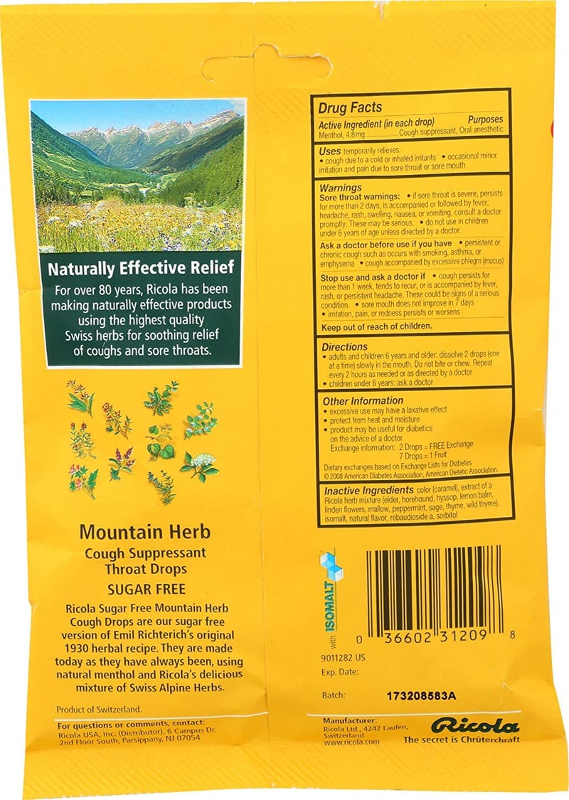 Ricola Sugar Free Throat Drops Original Swiss Herb - 19 ct, Pack of 2 - Image 3