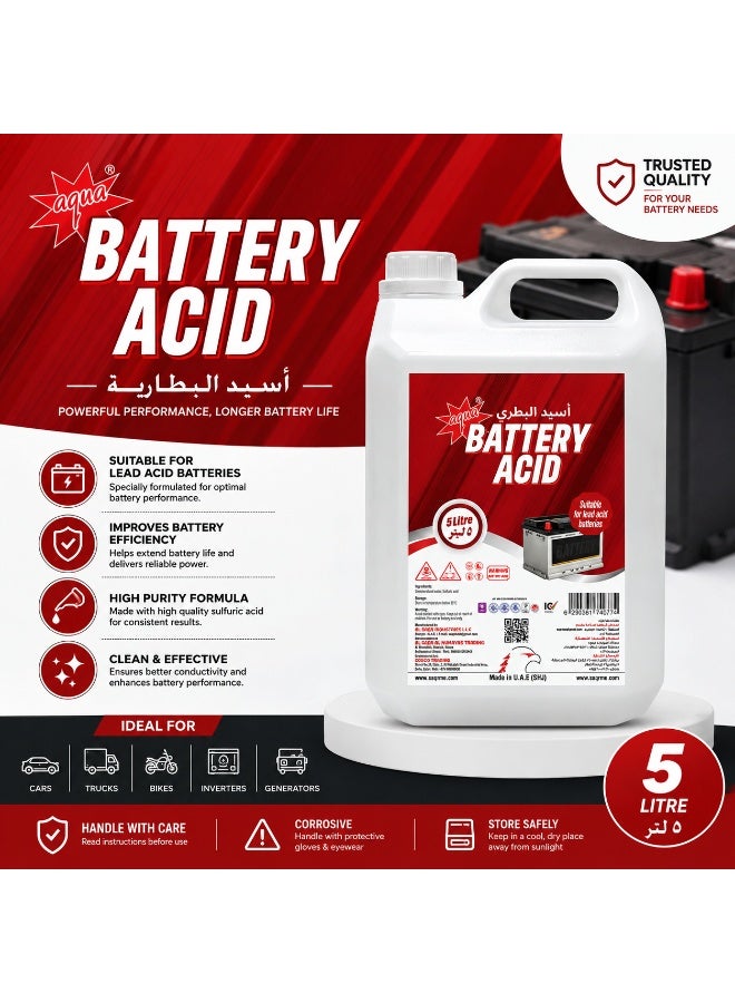Aqua Battery Acid 5L | Premium Sulfuric Acid Electrolyte for Lead Acid Car Batteries | Automotive Battery Maintenance | Made in UAE - Image 3