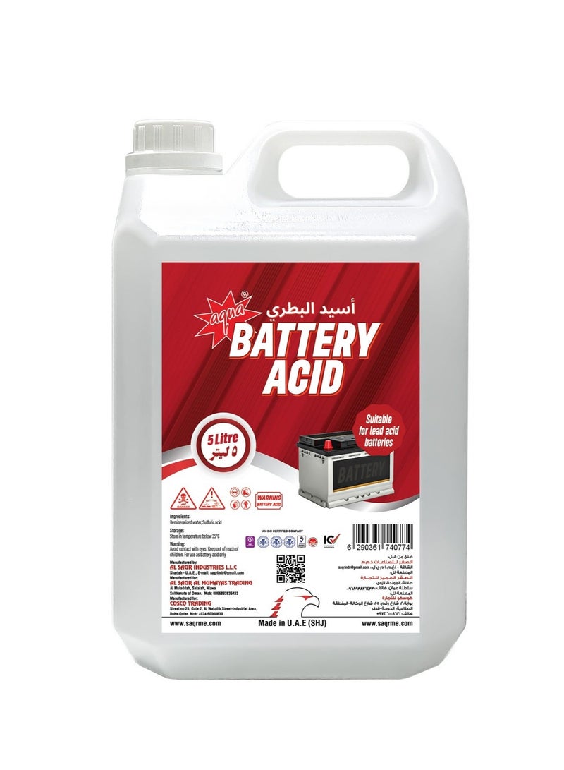 Aqua Battery Acid 5L | Premium Sulfuric Acid Electrolyte for Lead Acid Car Batteries | Automotive Battery Maintenance | Made in UAE - Image 1