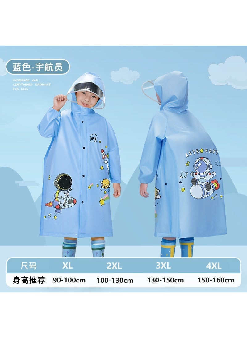 Generic Kids Raincoat Full-Body Waterproof Poncho Pvc blue astronaut [flat mouth + large brim]