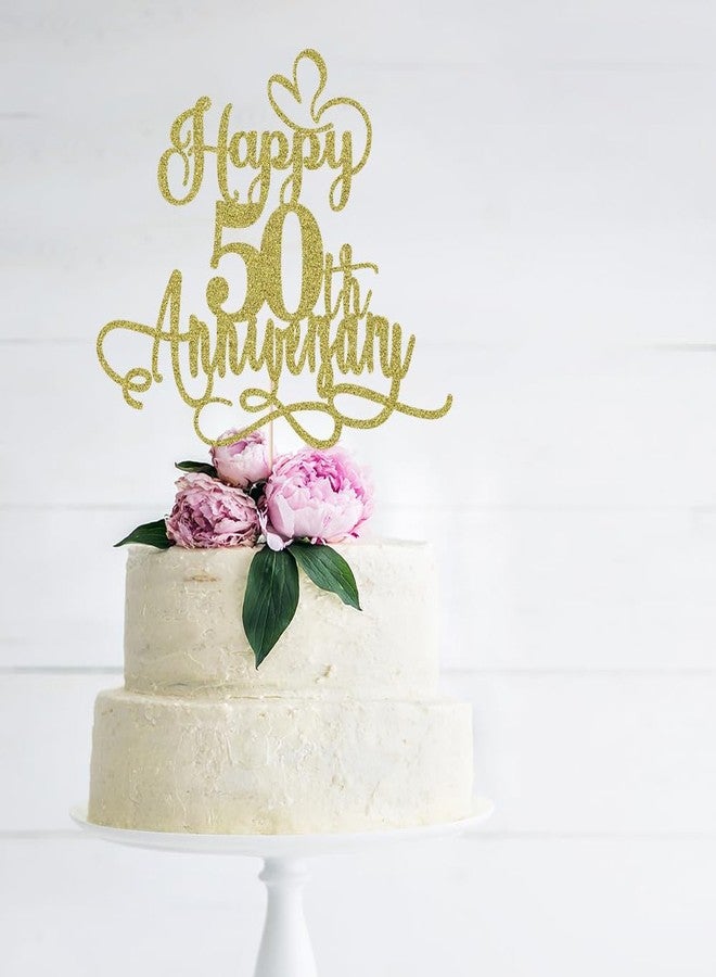 Qertesl Gold Glitter Happy 50th Anniversary Cake Toppers- 50 Wedding Anniversary Party Decoration Ideas,Birthday Cake Decorations,50th Anniversary Party/Birthday Party Decorations - Image 5