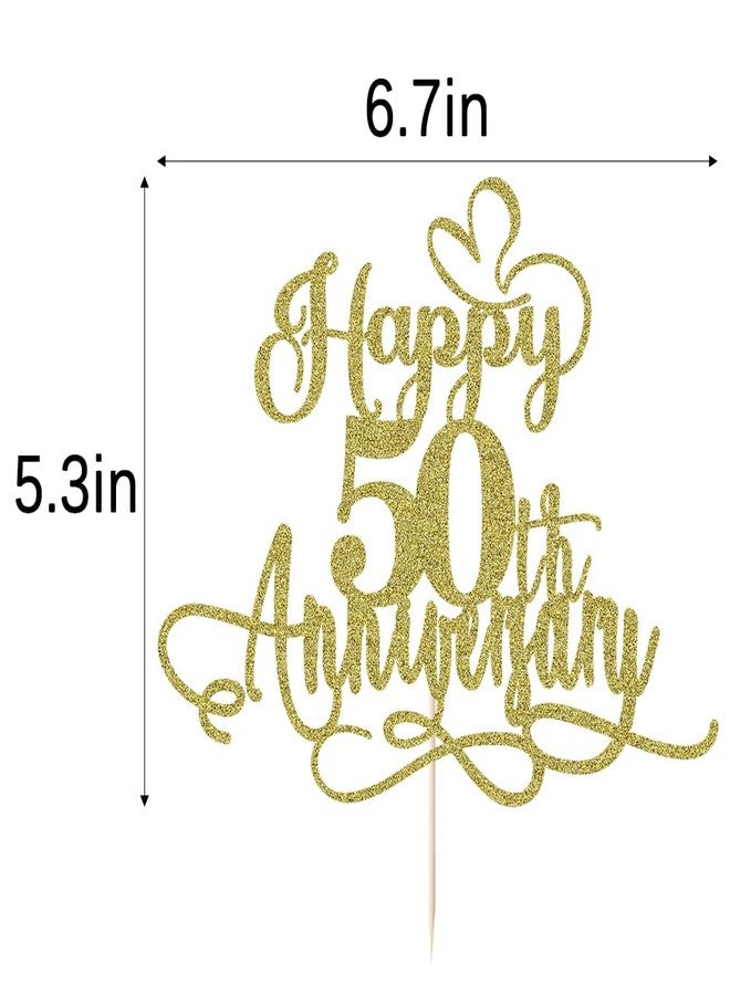 Qertesl Gold Glitter Happy 50th Anniversary Cake Toppers- 50 Wedding Anniversary Party Decoration Ideas,Birthday Cake Decorations,50th Anniversary Party/Birthday Party Decorations - Image 4