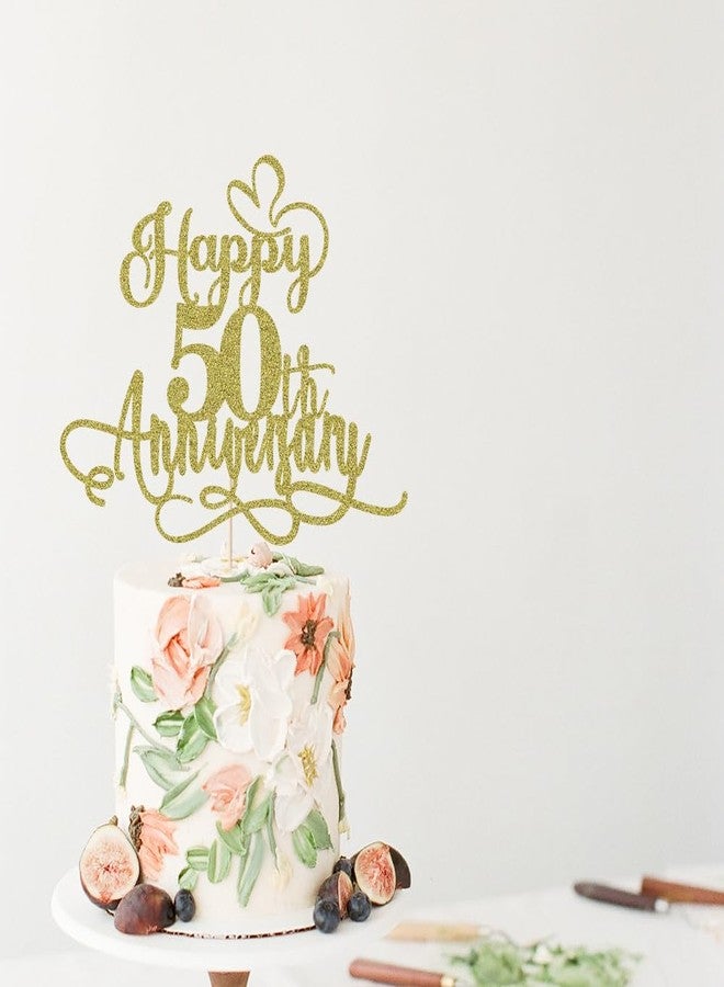 Qertesl Gold Glitter Happy 50th Anniversary Cake Toppers- 50 Wedding Anniversary Party Decoration Ideas,Birthday Cake Decorations,50th Anniversary Party/Birthday Party Decorations - Image 2