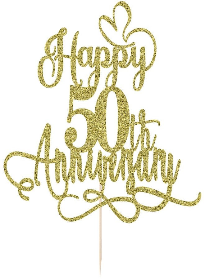 Qertesl Gold Glitter Happy 50th Anniversary Cake Toppers- 50 Wedding Anniversary Party Decoration Ideas,Birthday Cake Decorations,50th Anniversary Party/Birthday Party Decorations - Image 3