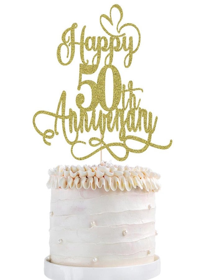 Qertesl Gold Glitter Happy 50th Anniversary Cake Toppers- 50 Wedding Anniversary Party Decoration Ideas,Birthday Cake Decorations,50th Anniversary Party/Birthday Party Decorations - Image 1
