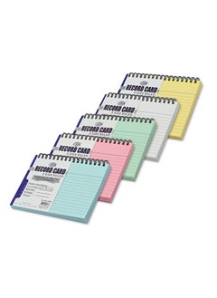FIS FIS Ruled Record Card 180 Gsm 6X4 Inch Double Loop Spiral Pack of 5 Colors and 50 Sheet -FSIC64-180SP5C  - Image 1